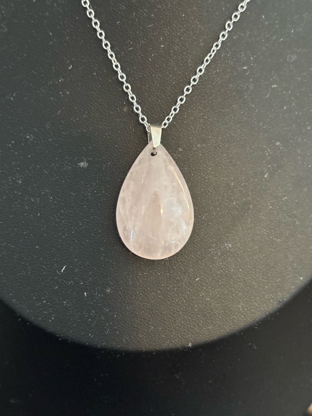 Teardrop Rose Quartz Pendant Necklace in Light Pink